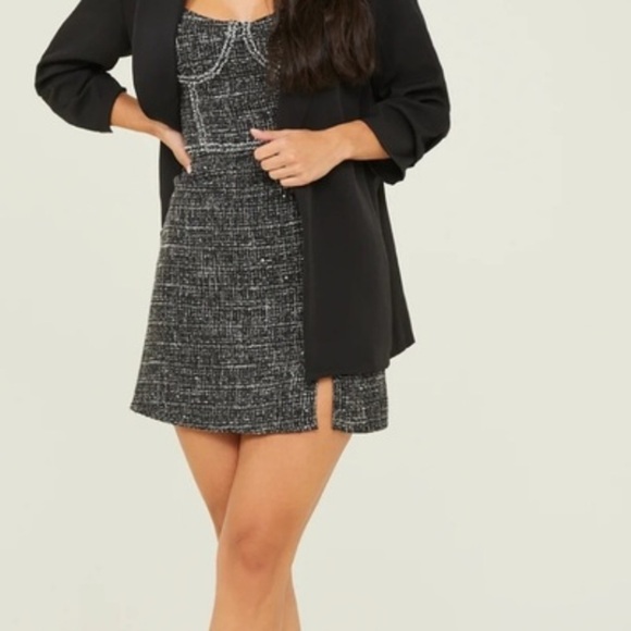 Altar’d State Tweed Bustier Corset Detail Mini Dress Black XL O1 - Picture 2 of 9